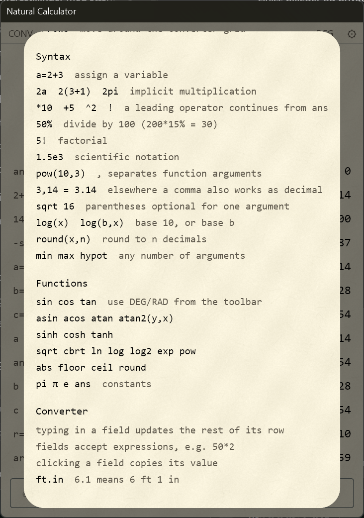 Syntax and mathematical functions