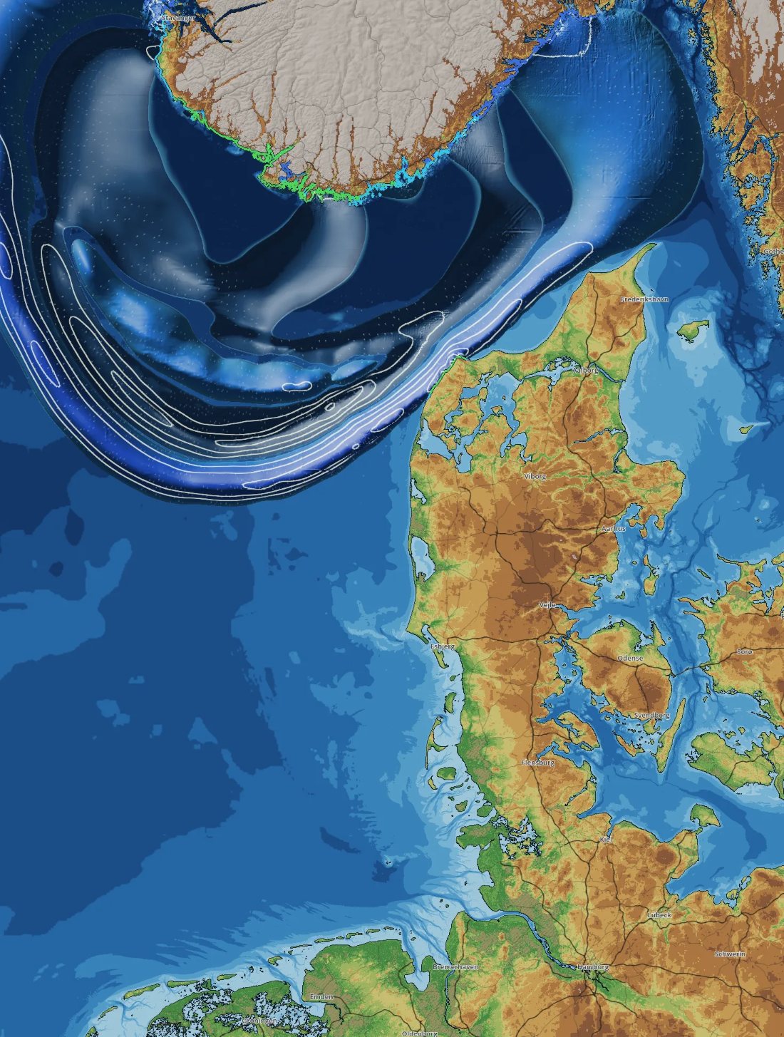 The wave reaching the coasts of Denmark and Norway